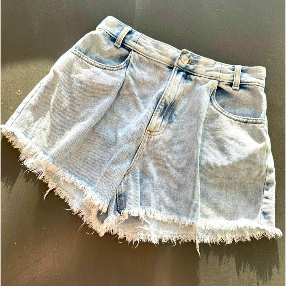 SO Dad Short High Waisted Blue Denim Grunge Jean Shorts Bleached Cutoffs Thrash